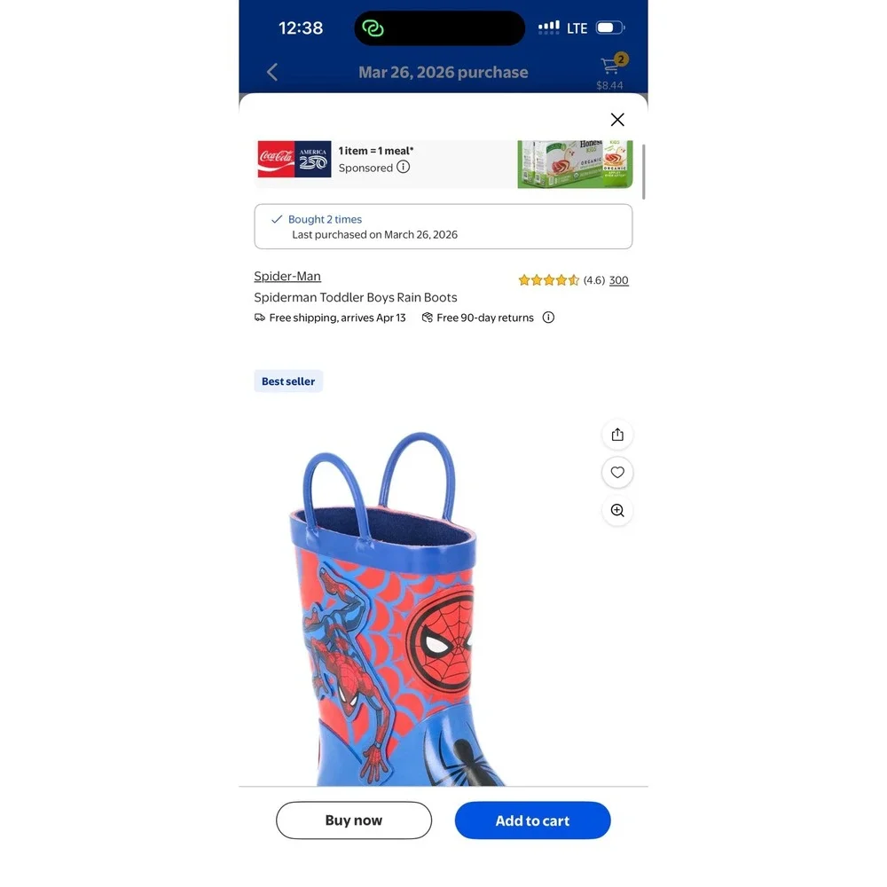 Marvel‎ Spider-Man Toddler Boys Rain Boots Blue Red Rubber Size 5/6 Waterproof